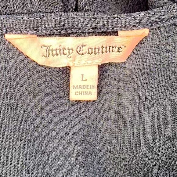 Juicy Couture Black Cold Shoulder Blouse w/Silver Detail. Size Large. EUC! - Picture 4 of 5